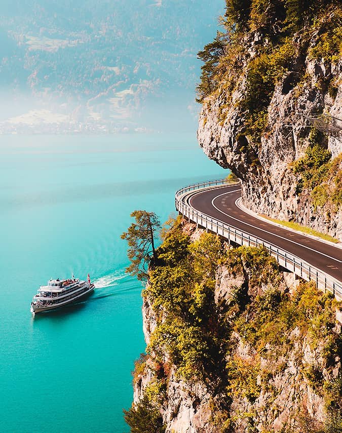 Coastal Road with Ship on Ocean Coastal Road with Ship on Ocean